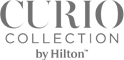 Logo of "Curio Collection by Hilton," featuring stylized text in gray.