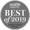 Seattle Magazine's "Best of 2019" emblem for Readers' Choice Winner in a circular design.